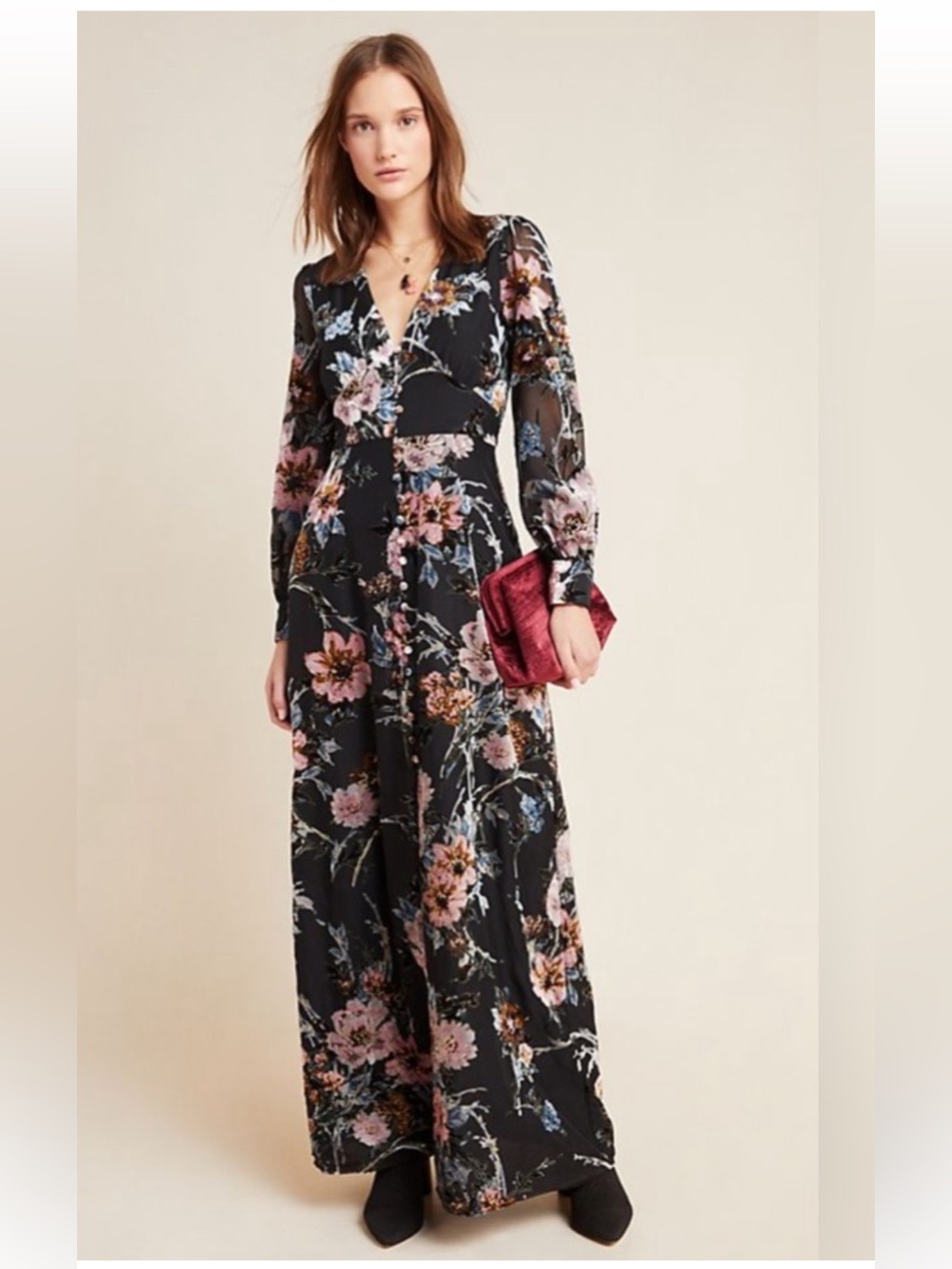 YUMI KIM Elizabeta Floral Velvet Burnout Long Sleeve Maxi Dress NWT Size Medium